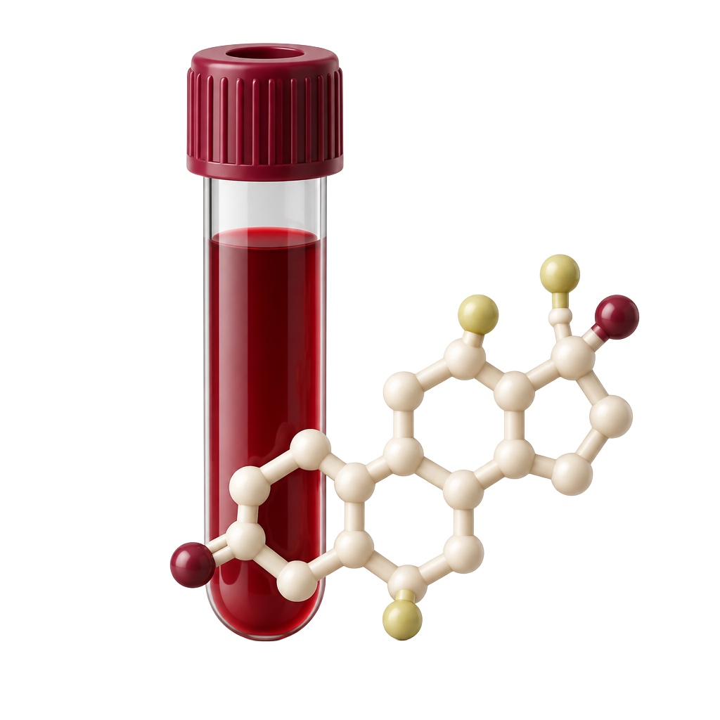 Blood sample tube with testosterone molecular structure