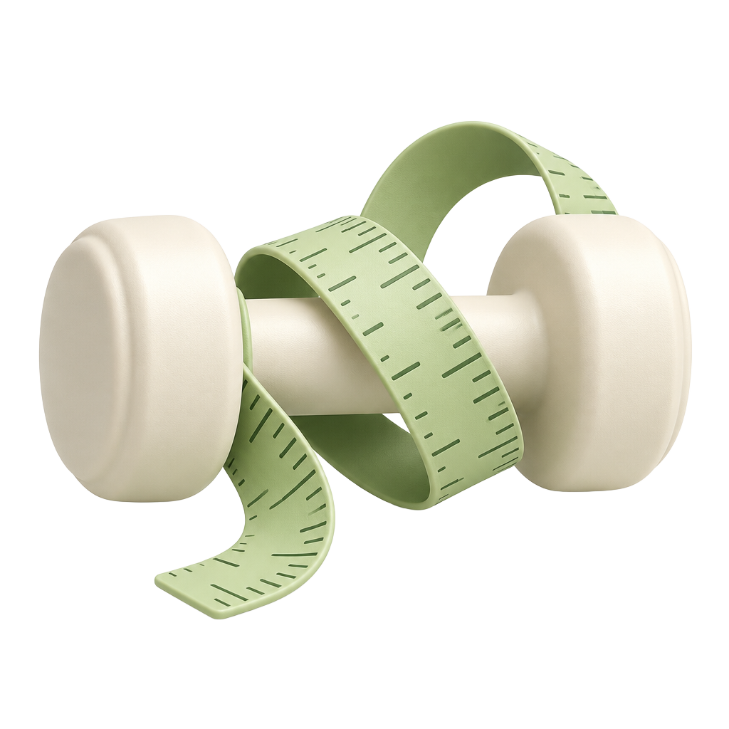 Dumbbell wrapped with a measuring tape