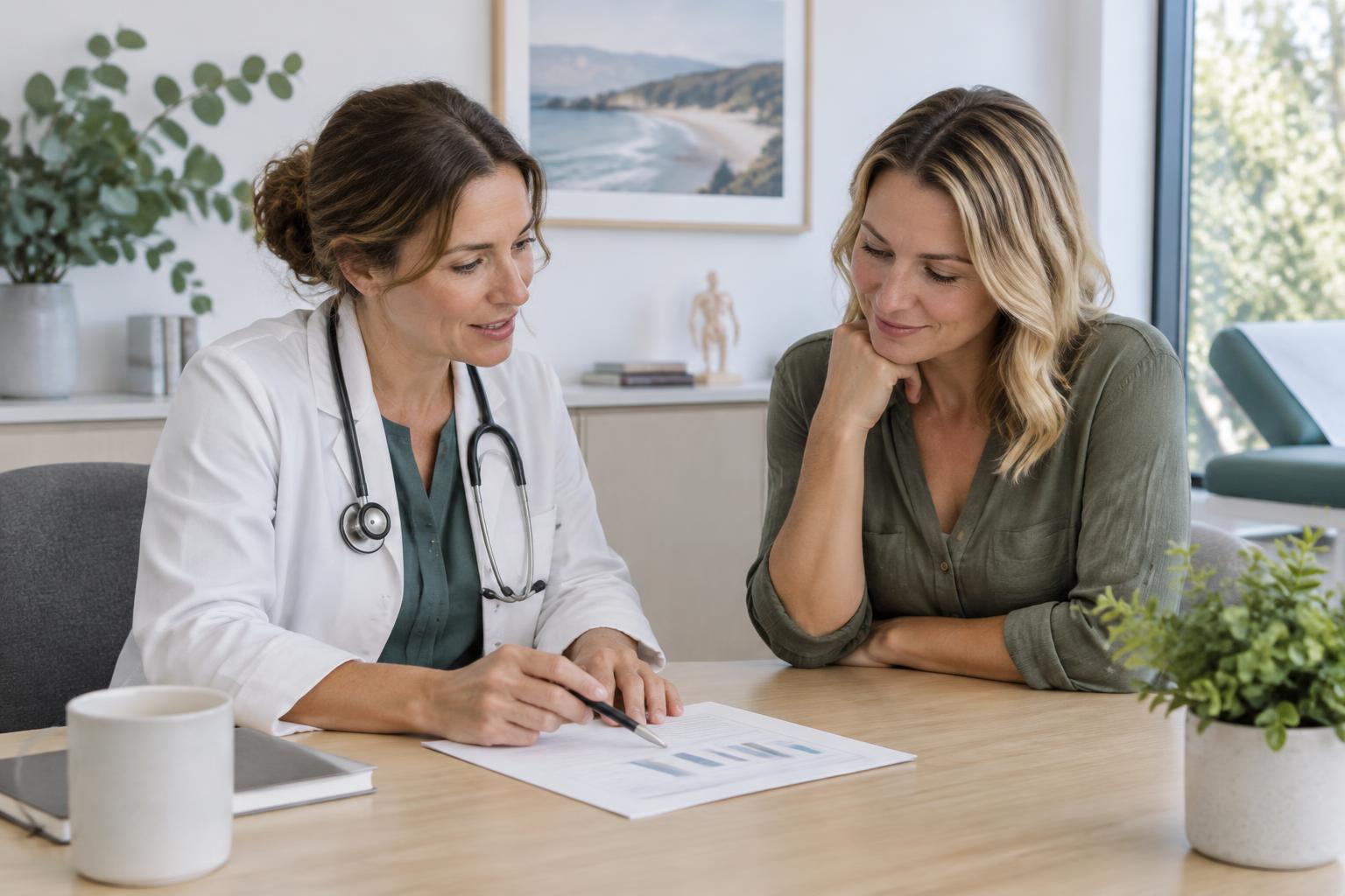 Clinician reviewing blood test results with a patient