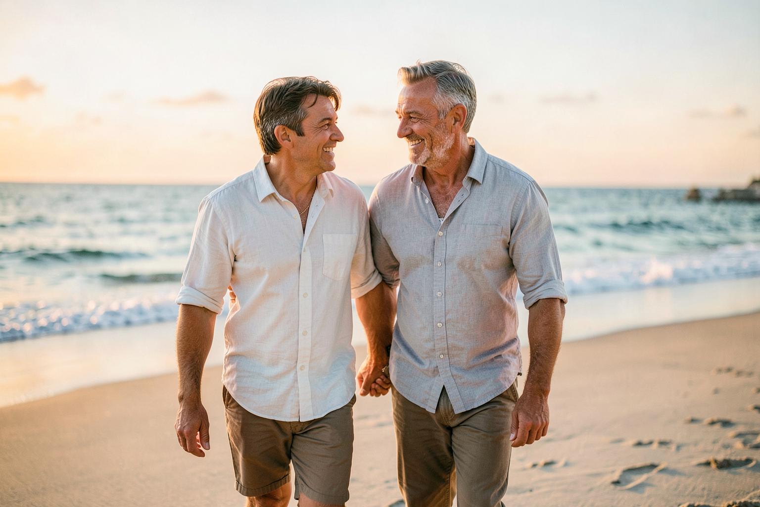 Couple walking together by the coast